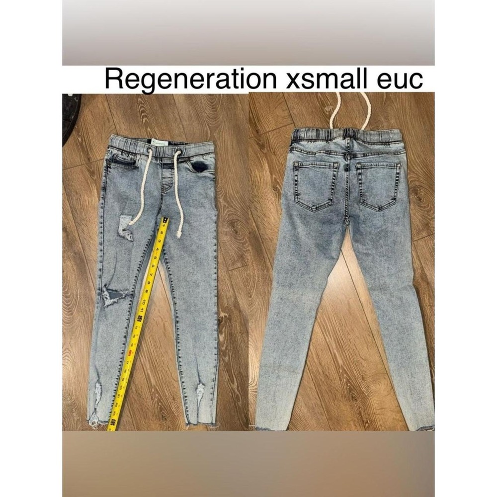 Regeneration Womens Light Wash Distressed Denim Jeggings Drawstring Waist XS